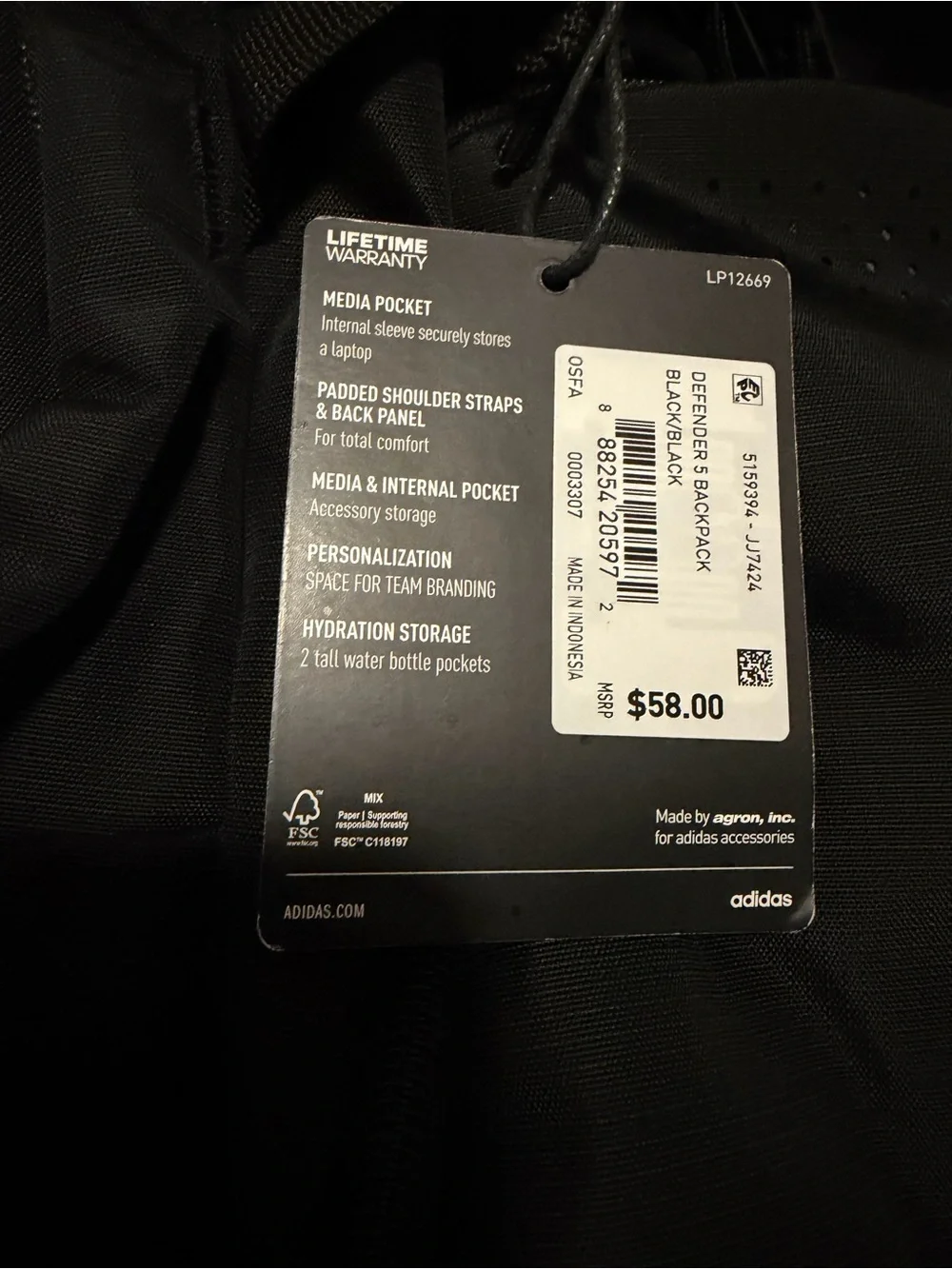 New Adidas Defender 5 All Black Backpack #JJ7424